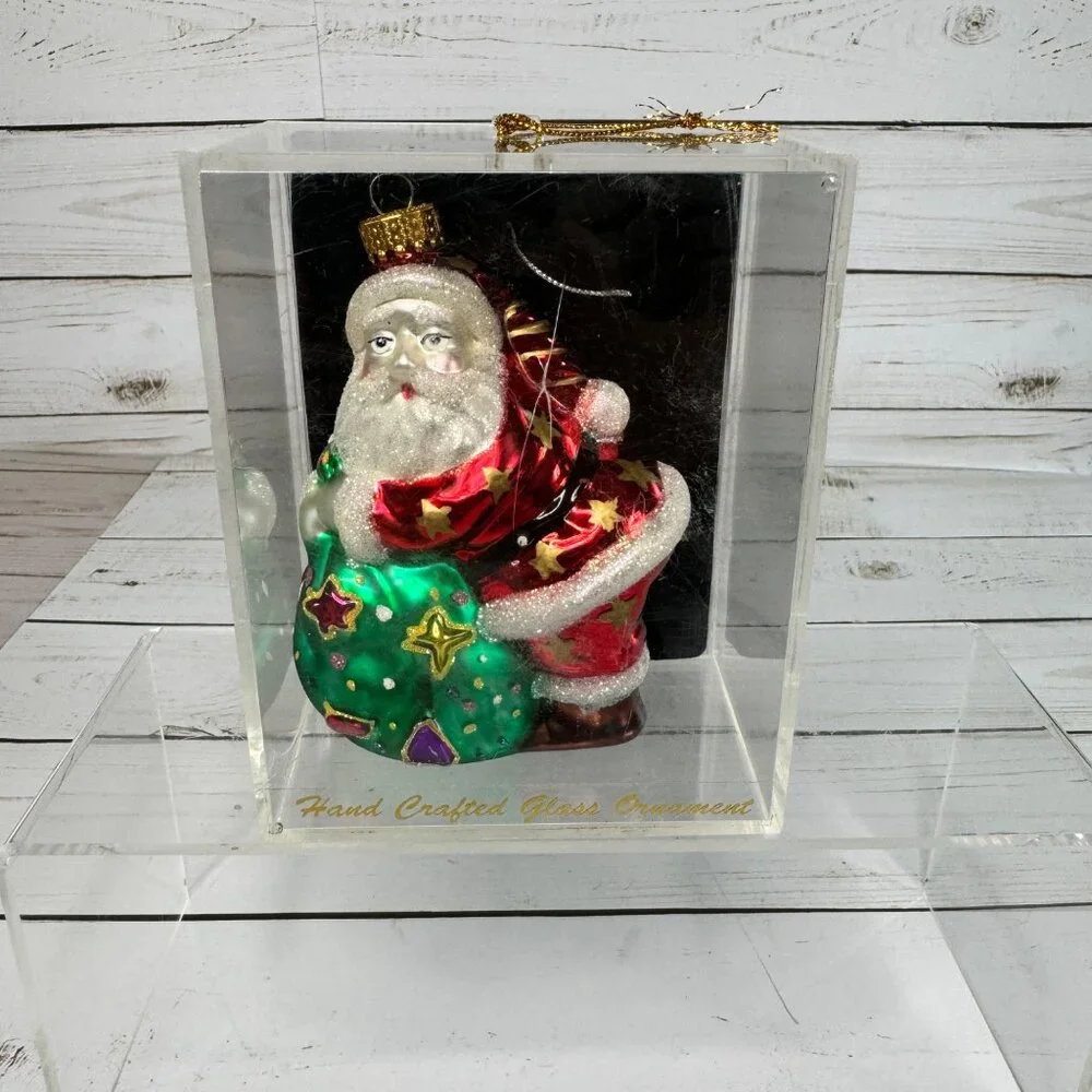 Vtg 2002 Target Hand Painted Blown Glass Santa Ornament‎ Original Box Christmas